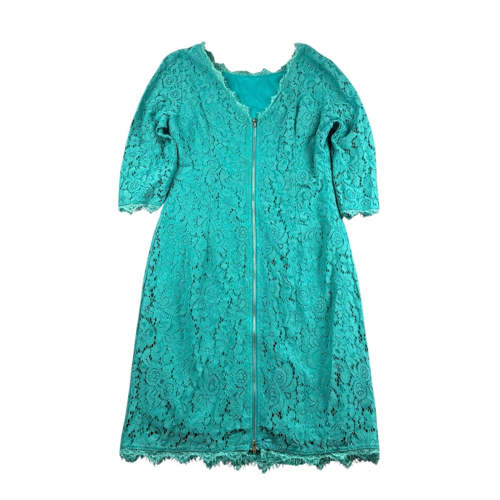 Berydress Teal Lace Midi Dress 3/4‎ Sleeve Zipper Closure Elegant Women 10 493 - Picture 2 of 4